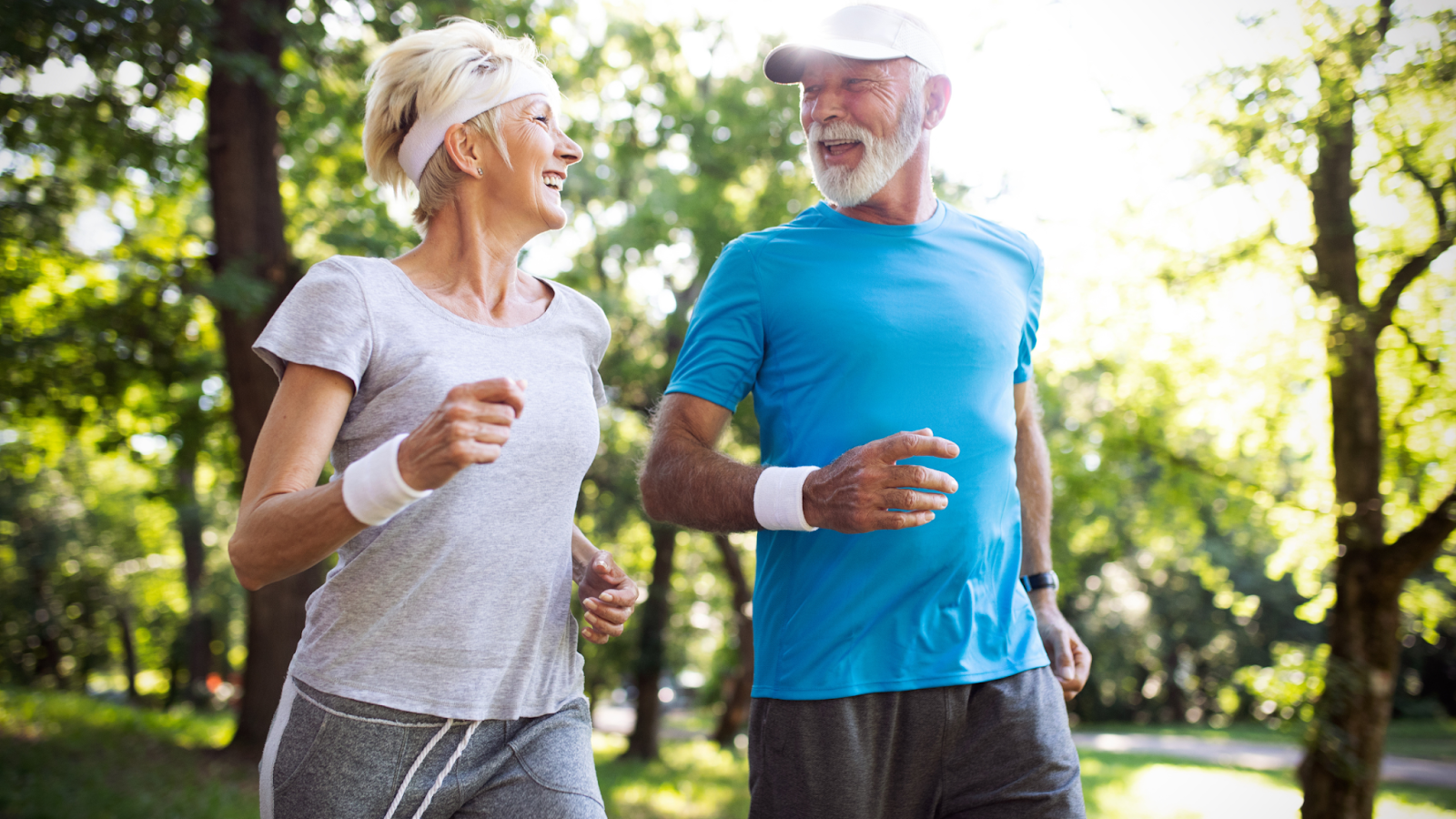 Healthy and happy couple running