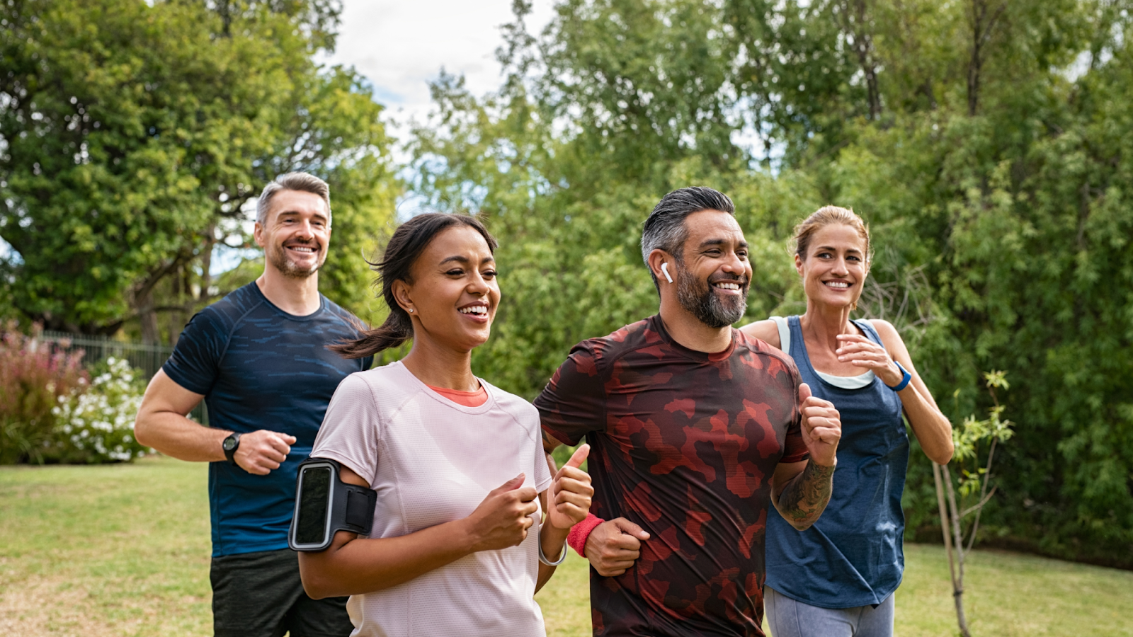 Group of beginner runners training together