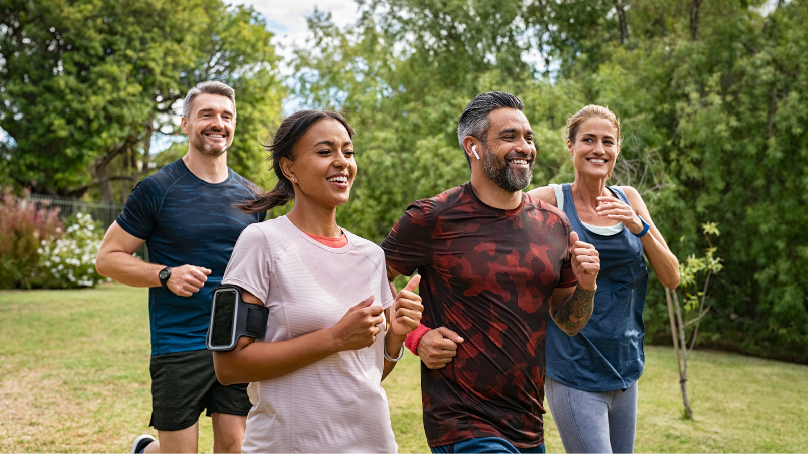 Group of people running and training together to improve their running pace