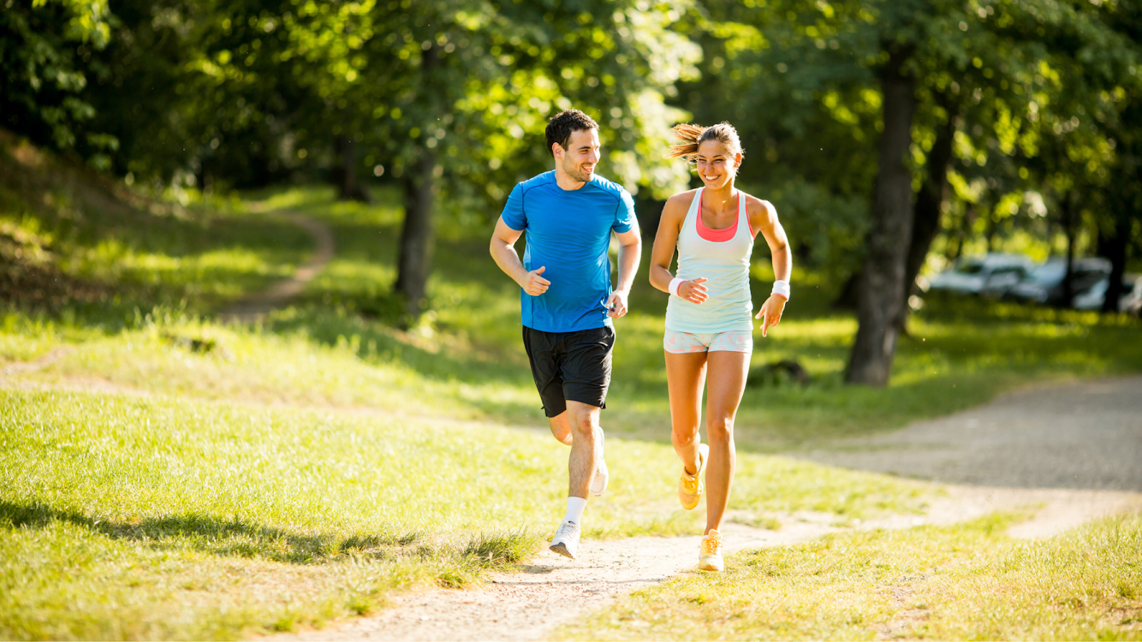 Man and woman running together at the same pace