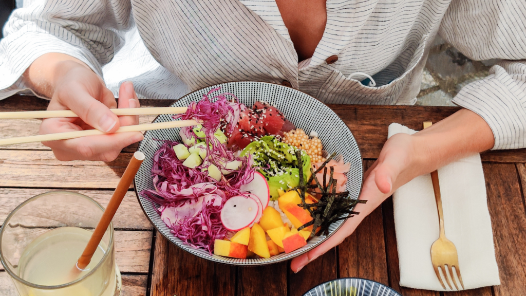 Woman eating a balanced and nutritious meal
