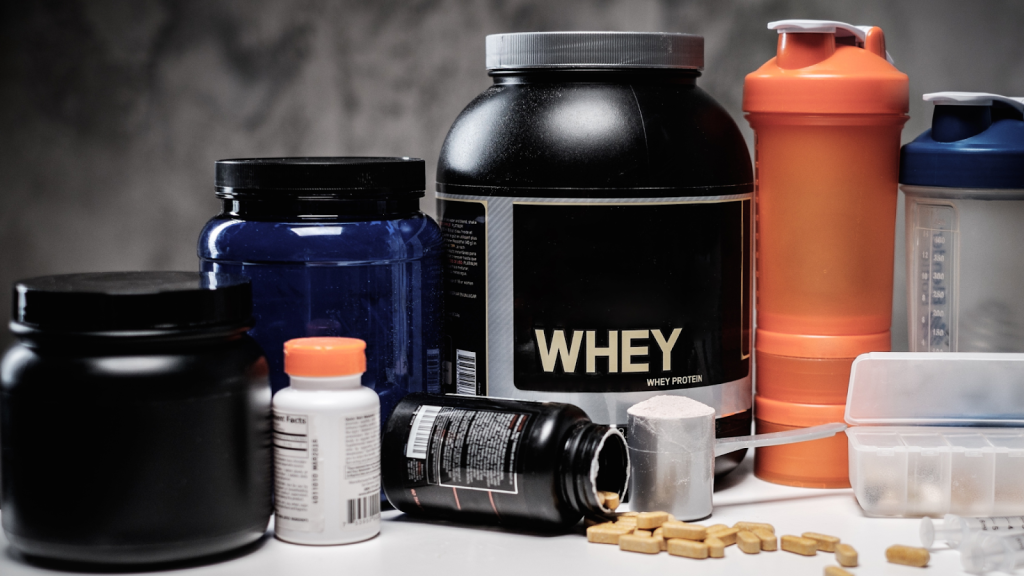 Supplements such as protein powders, vitamin and mineral tablets for runners